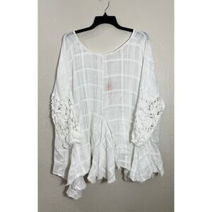 Free People White Lace Sleeve Boho Blouse Size M
